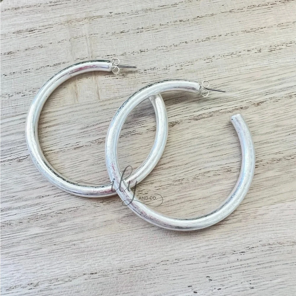 NWT Large Silver Hoop Earrings | Lightweight | Boutique | Worn Look